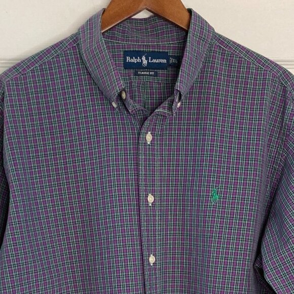 Ralph Lauren Purple Green Plaid Classic Fit Long Sleeve Button Down Shirt XL - Picture 2 of 6